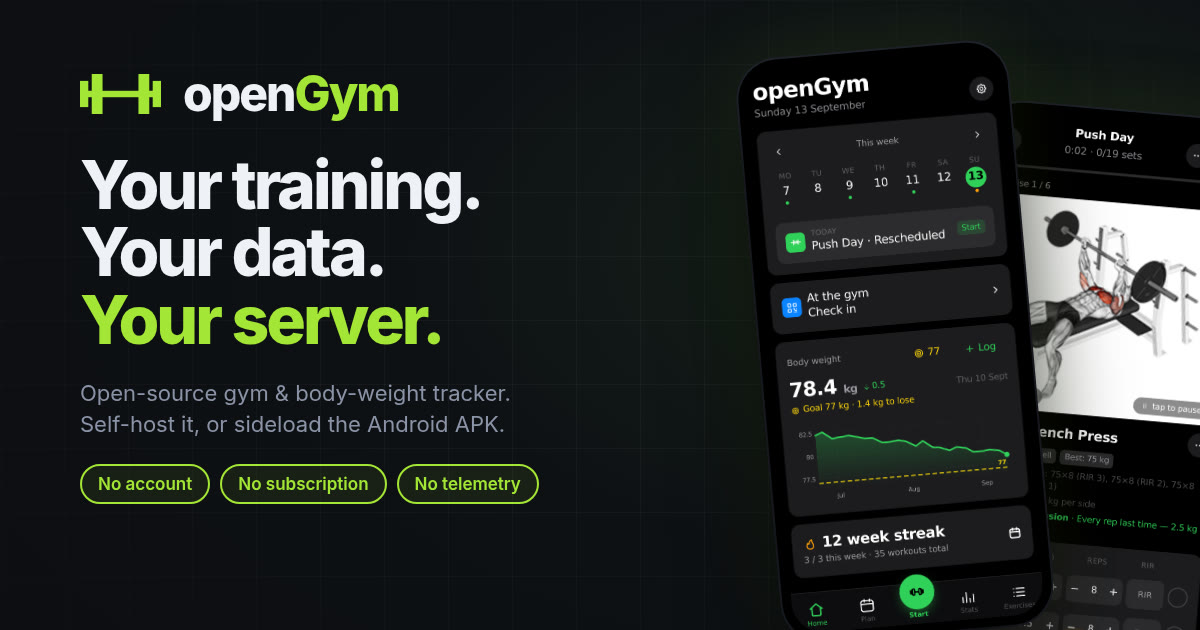openGym v1.4.0 is out: 5,632 exercises, a rebuilt search and 47 community PRs (also: 8.3k stars, tha